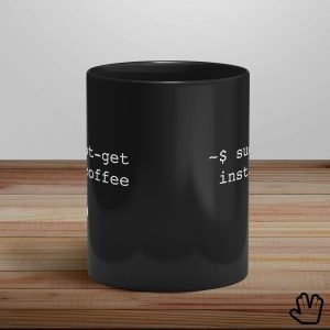 Caneca preta LojaNerd Sudo APT centro